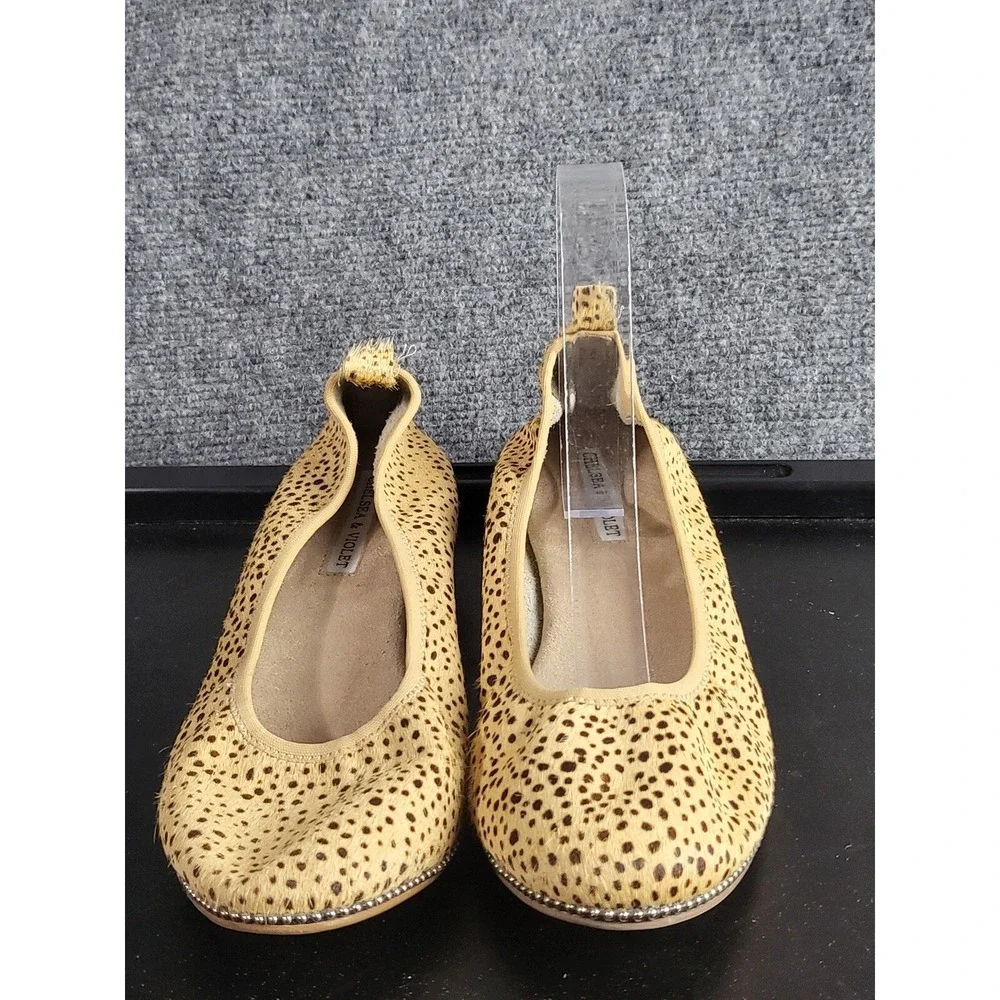Chelsea Violet Calf Hair Ballet Flats Sz 8M‎ Leopard Cow Animal Print Slip On